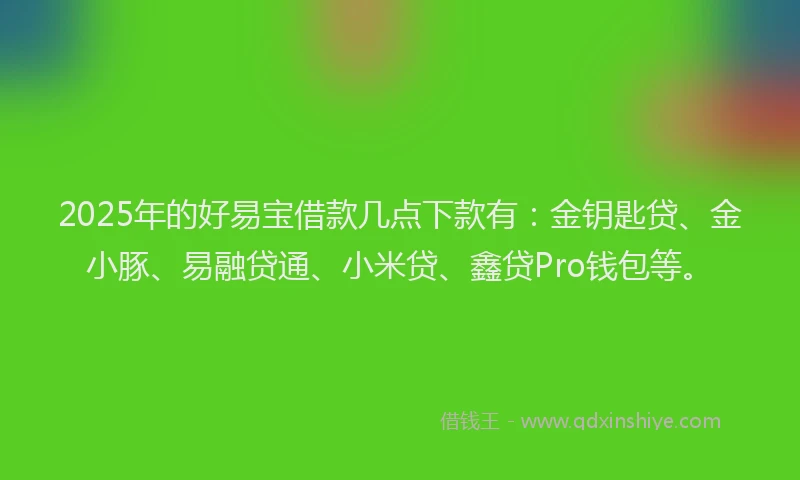 2025年的好易宝借款几点下款有：金钥匙贷、金小豚、易融贷通、小米贷、鑫贷Pro钱包等。