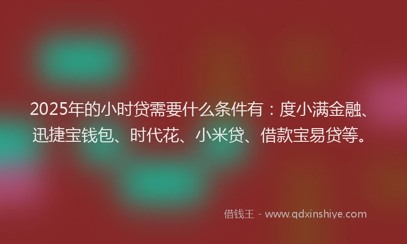 2025年的小时贷需要什么条件有：度小满金融、迅捷宝钱包、时代花、小米贷、借款宝易贷等。