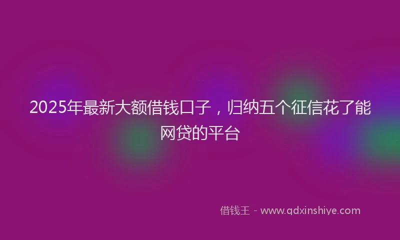 2025年最新大额借钱口子，归纳五个征信花了能网贷的平台