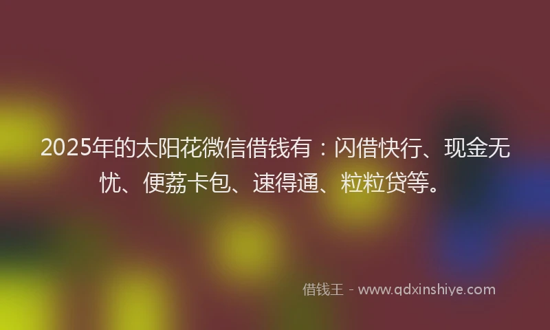 2025年的太阳花微信借钱有：闪借快行、现金无忧、便荔卡包、速得通、粒粒贷等。