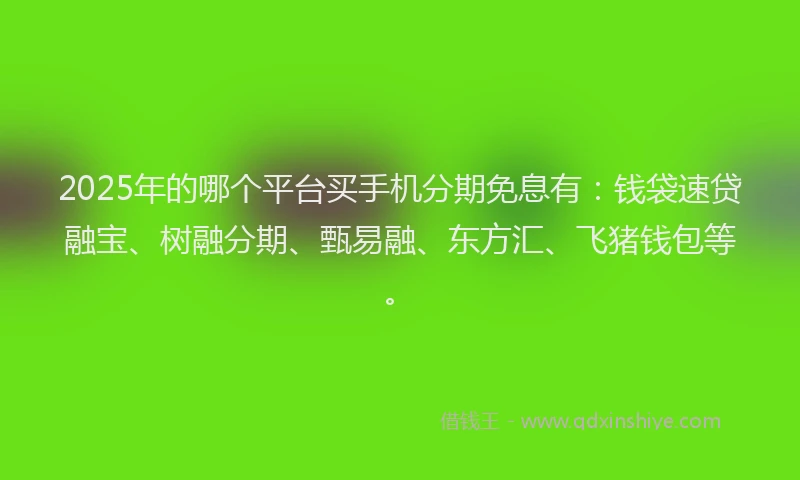 2025年的哪个平台买手机分期免息有：钱袋速贷融宝、树融分期、甄易融、东方汇、飞猪钱包等。