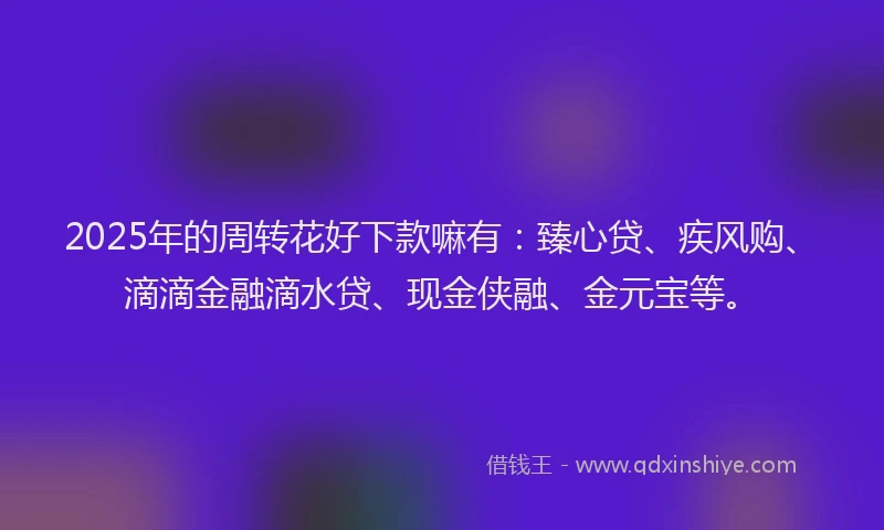 2025年的周转花好下款嘛有：臻心贷、疾风购、滴滴金融滴水贷、现金侠融、金元宝等。