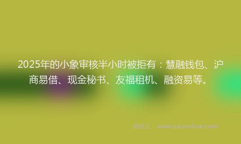 2025年的小象审核半小时被拒有：慧融钱包、沪商易借、现金秘书、友福租机、融资易等。
