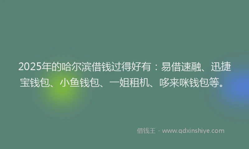 2025年的哈尔滨借钱过得好有：易借速融、迅捷宝钱包、小鱼钱包、一姐租机、哆来咪钱包等。