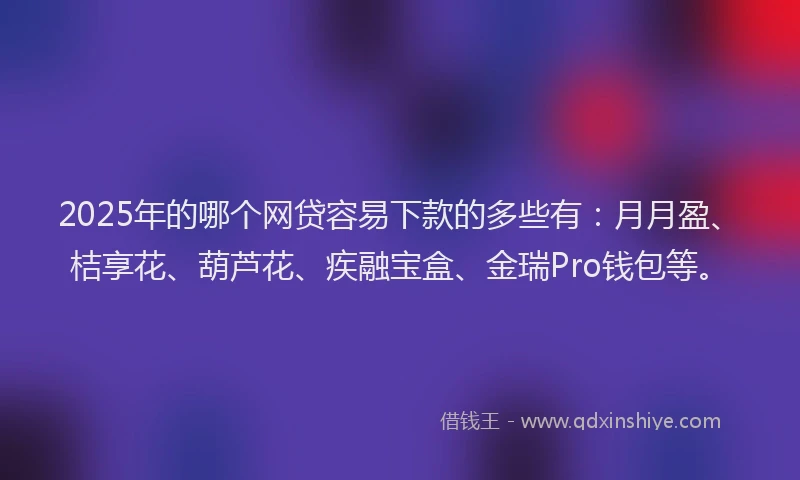 2025年的哪个网贷容易下款的多些有：月月盈、桔享花、葫芦花、疾融宝盒、金瑞Pro钱包等。
