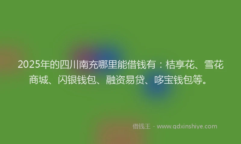 2025年的四川南充哪里能借钱有：桔享花、雪花商城、闪银钱包、融资易贷、哆宝钱包等。