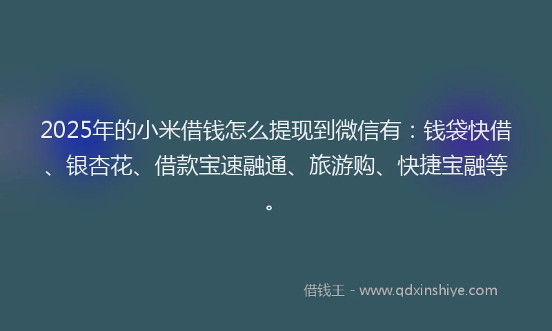 2025年的小米借钱怎么提现到微信有：钱袋快借、银杏花、借款宝速融通、旅游购、快捷宝融等。