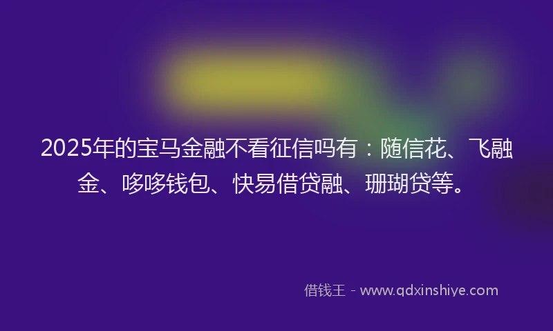 2025年的宝马金融不看征信吗有：随信花、飞融金、哆哆钱包、快易借贷融、珊瑚贷等。
