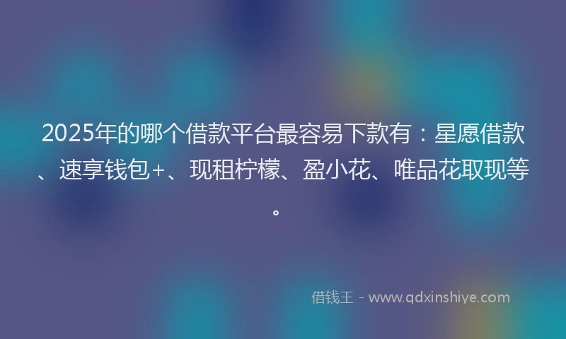 2025年的哪个借款平台最容易下款有：星愿借款、速享钱包+、现租柠檬、盈小花、唯品花取现等。