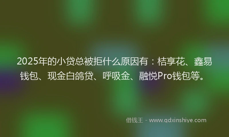 2025年的小贷总被拒什么原因有：桔享花、鑫易钱包、现金白鸽贷、呼吸金、融悦Pro钱包等。
