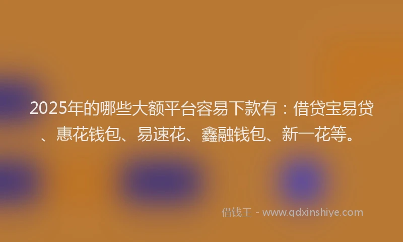 2025年的哪些大额平台容易下款有：借贷宝易贷、惠花钱包、易速花、鑫融钱包、新一花等。