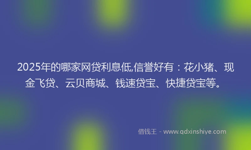 2025年的哪家网贷利息低,信誉好有：花小猪、现金飞贷、云贝商城、钱速贷宝、快捷贷宝等。