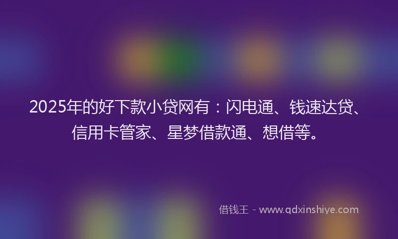 2025年的好下款小贷网有：闪电通、钱速达贷、信用卡管家、星梦借款通、想借等。