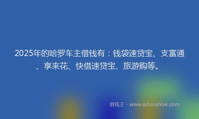 2025年的哈罗车主借钱有：钱袋速贷宝、支富通、享来花、快借速贷宝、旅游购等。