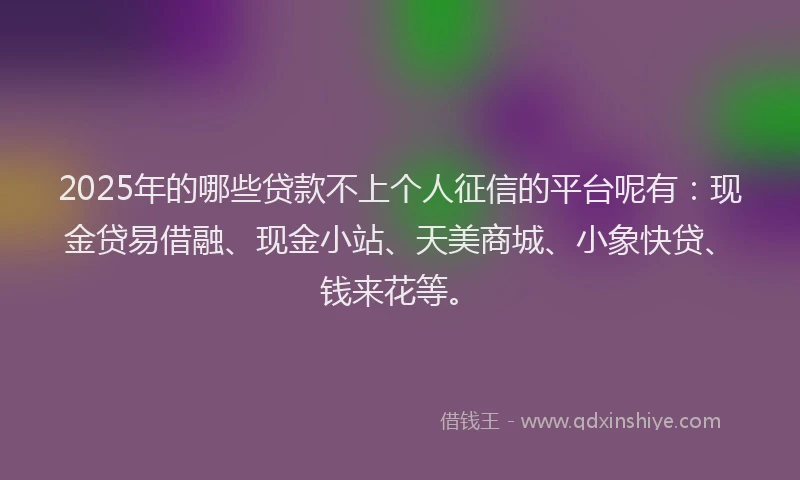2025年的哪些贷款不上个人征信的平台呢有：现金贷易借融、现金小站、天美商城、小象快贷、钱来花等。