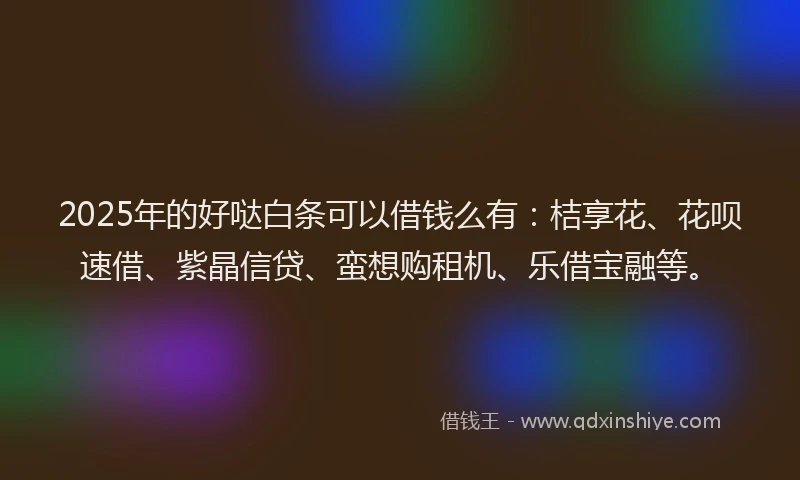 2025年的好哒白条可以借钱么有：桔享花、花呗速借、紫晶信贷、蛮想购租机、乐借宝融等。