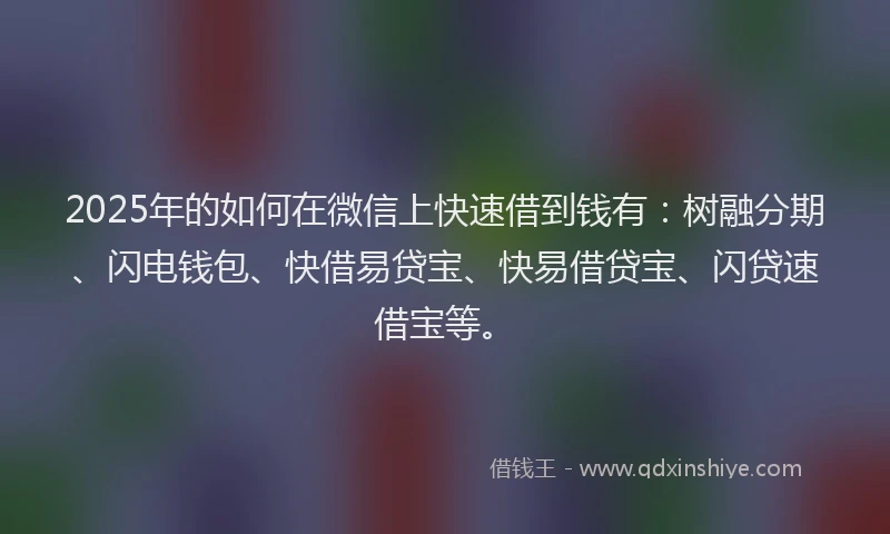 2025年的如何在微信上快速借到钱有：树融分期、闪电钱包、快借易贷宝、快易借贷宝、闪贷速借宝等。