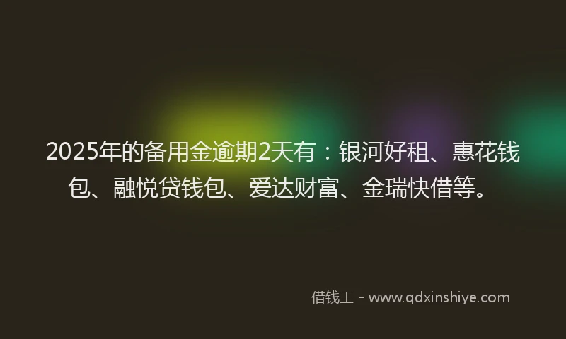 2025年的备用金逾期2天有：银河好租、惠花钱包、融悦贷钱包、爱达财富、金瑞快借等。