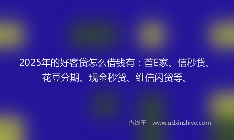 2025年的好客贷怎么借钱有：首E家、信秒贷、花豆分期、现金秒贷、维信闪贷等。