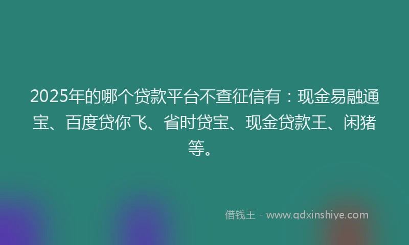 2025年的哪个贷款平台不查征信有：现金易融通宝、百度贷你飞、省时贷宝、现金贷款王、闲猪等。