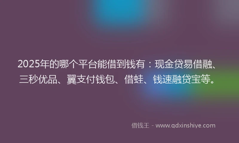 2025年的哪个平台能借到钱有：现金贷易借融、三秒优品、翼支付钱包、借蛙、钱速融贷宝等。