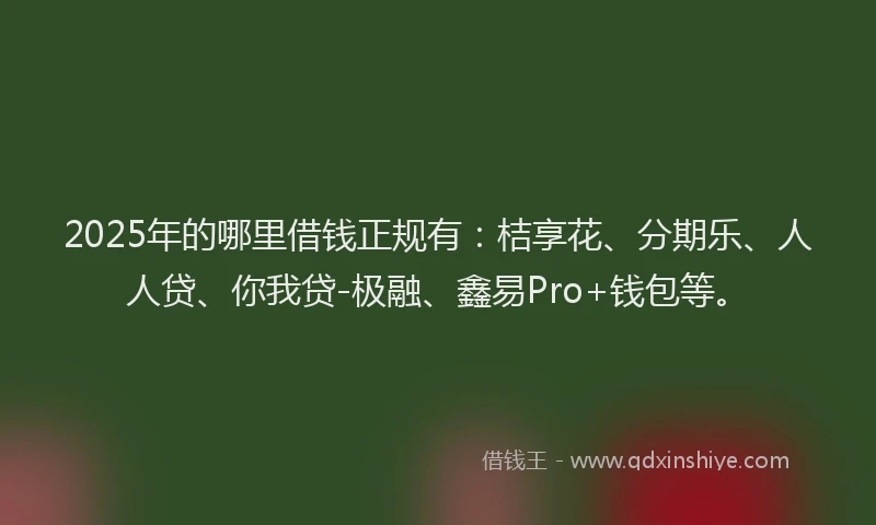 2025年的哪里借钱正规有：桔享花、分期乐、人人贷、你我贷-极融、鑫易Pro+钱包等。