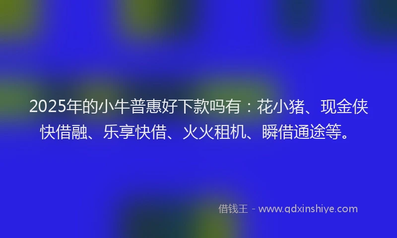 2025年的小牛普惠好下款吗有:花小猪、现金侠快借融、乐享快借、火火租机、瞬借通途等。