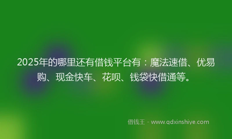2025年的哪里还有借钱平台有：魔法速借、优易购、现金快车、花呗、钱袋快借通等。