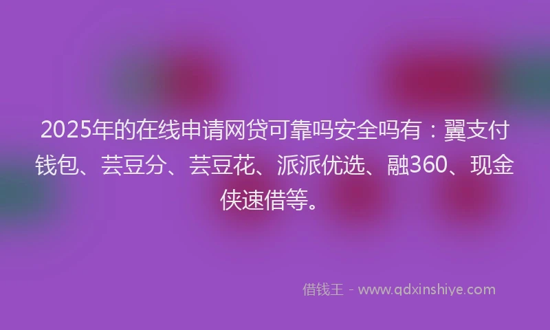 2025年的在线申请网贷可靠吗安全吗有：翼支付钱包、芸豆分、芸豆花、派派优选、融360、现金侠速借等。