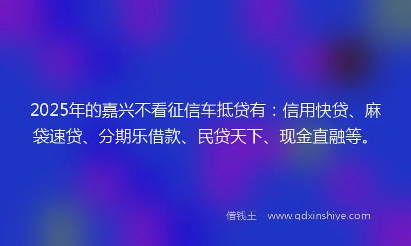 2025年的嘉兴不看征信车抵贷有：信用快贷、麻袋速贷、分期乐借款、民贷天下、现金直融等。