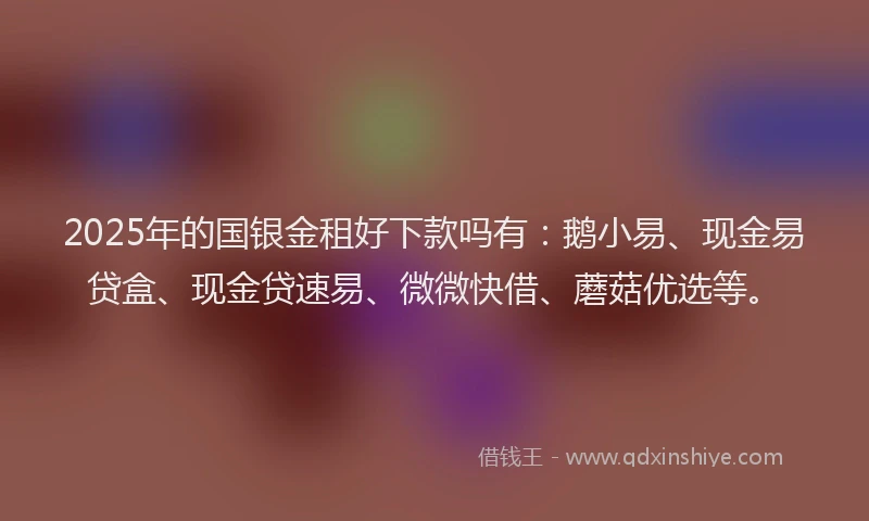 2025年的国银金租好下款吗有:鹅小易、现金易贷盒、现金贷速易、微微快借、蘑菇优选等。