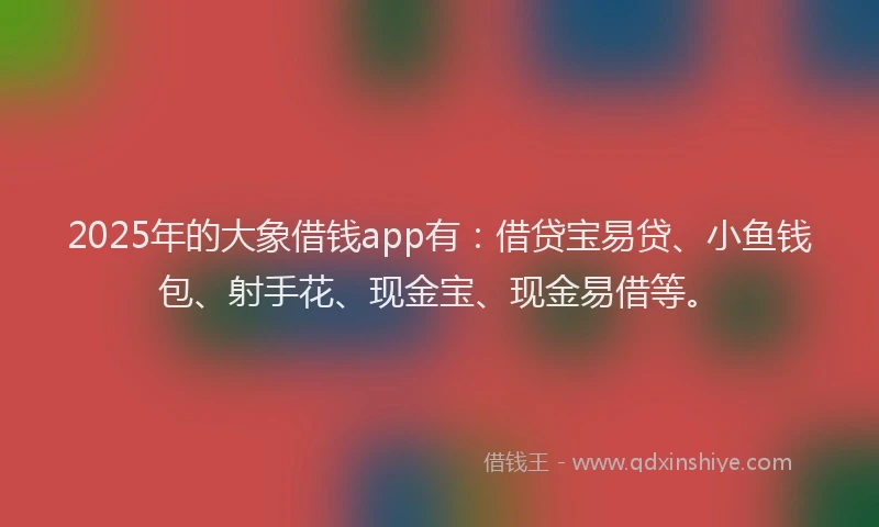 2025年的大象借钱app有：借贷宝易贷、小鱼钱包、射手花、现金宝、现金易借等。