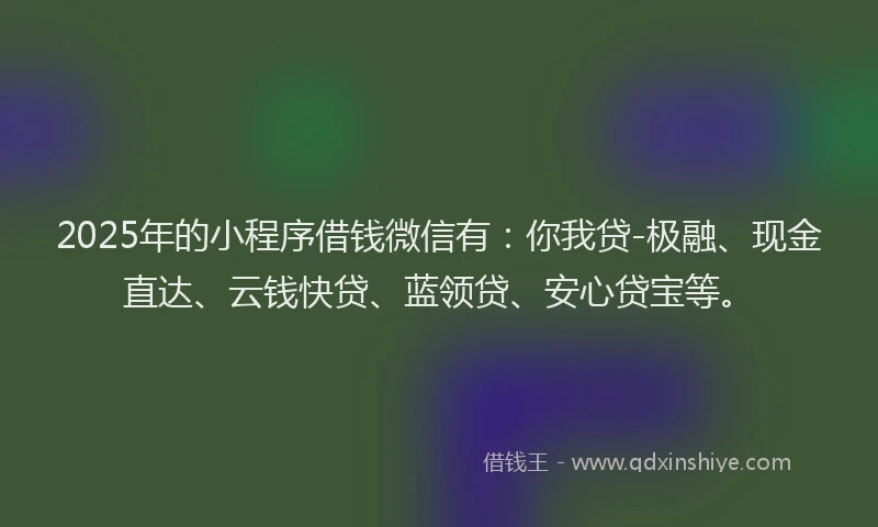 2025年的小程序借钱微信有：你我贷-极融、现金直达、云钱快贷、蓝领贷、安心贷宝等。