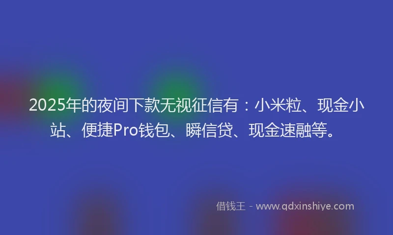 2025年的夜间下款无视征信有：小米粒、现金小站、便捷Pro钱包、瞬信贷、现金速融等。