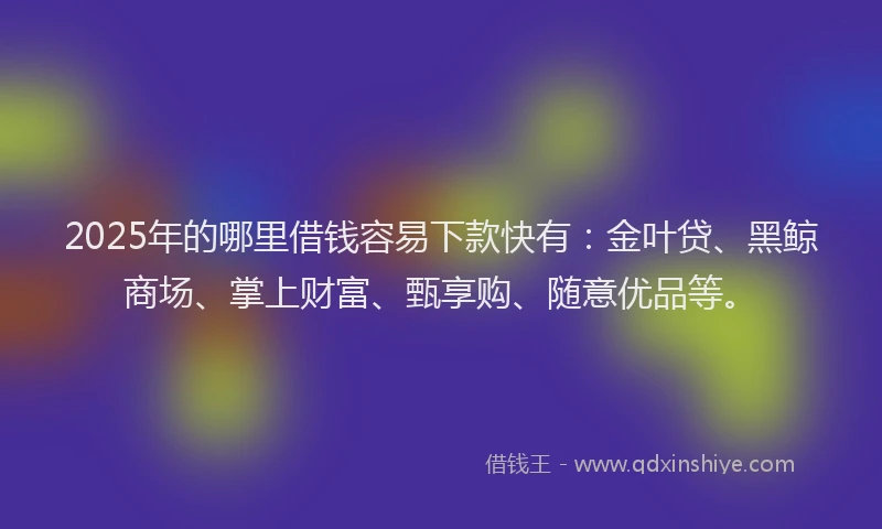 2025年的哪里借钱容易下款快有：金叶贷、黑鲸商场、掌上财富、甄享购、随意优品等。