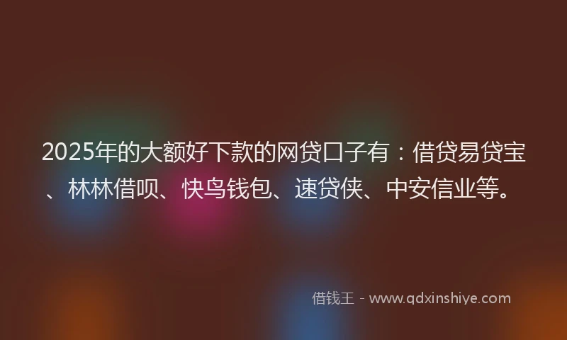 2025年的大额好下款的网贷口子有：借贷易贷宝、林林借呗、快鸟钱包、速贷侠、中安信业等。