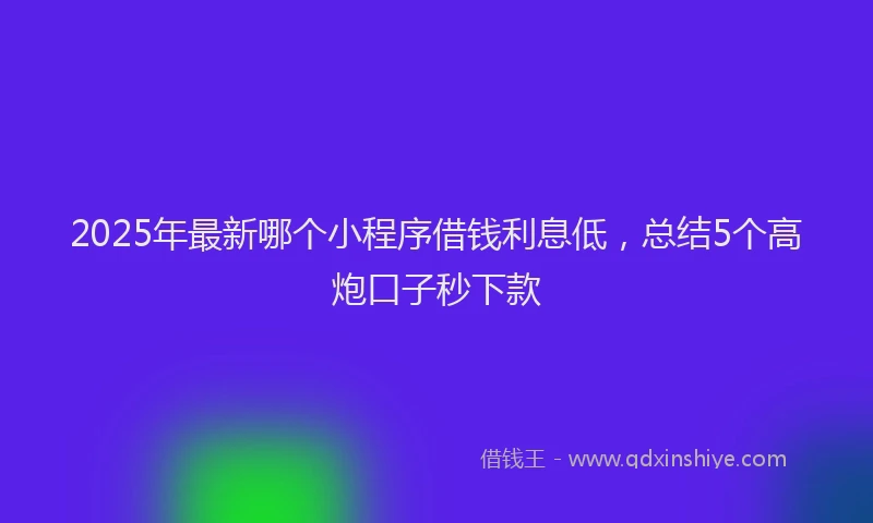 2025年最新哪个小程序借钱利息低，总结5个高炮口子秒下款