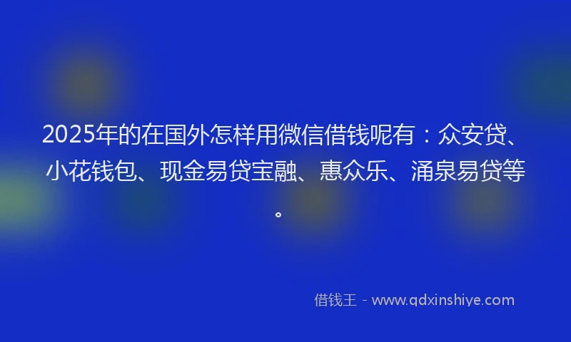 2025年的在国外怎样用微信借钱呢有：众安贷、小花钱包、现金易贷宝融、惠众乐、涌泉易贷等。