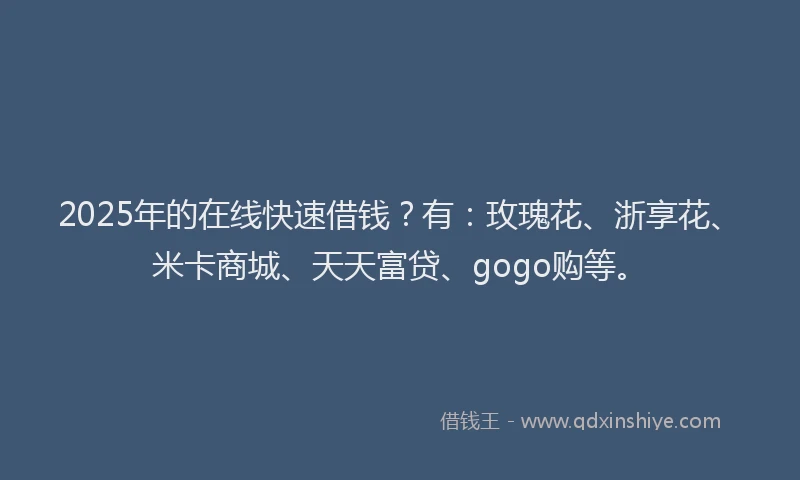 2025年的在线快速借钱？有：玫瑰花、浙享花、米卡商城、天天富贷、gogo购等。