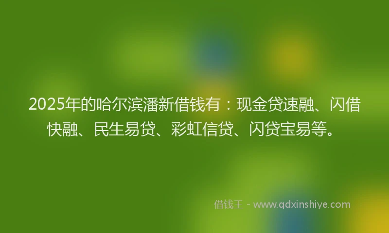 2025年的哈尔滨潘新借钱有：现金贷速融、闪借快融、民生易贷、彩虹信贷、闪贷宝易等。