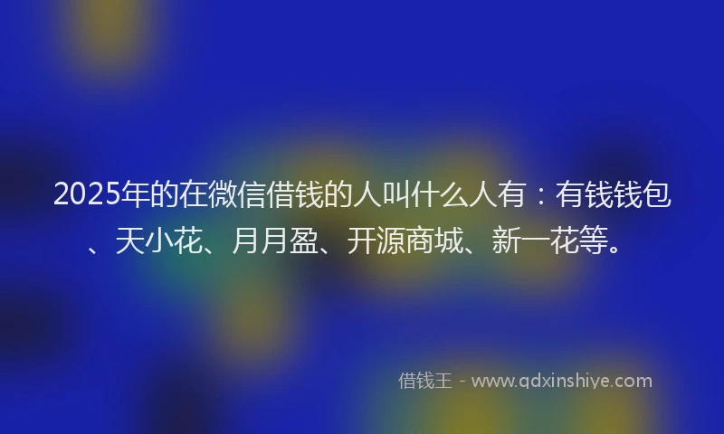 2025年的在微信借钱的人叫什么人有：有钱钱包、天小花、月月盈、开源商城、新一花等。