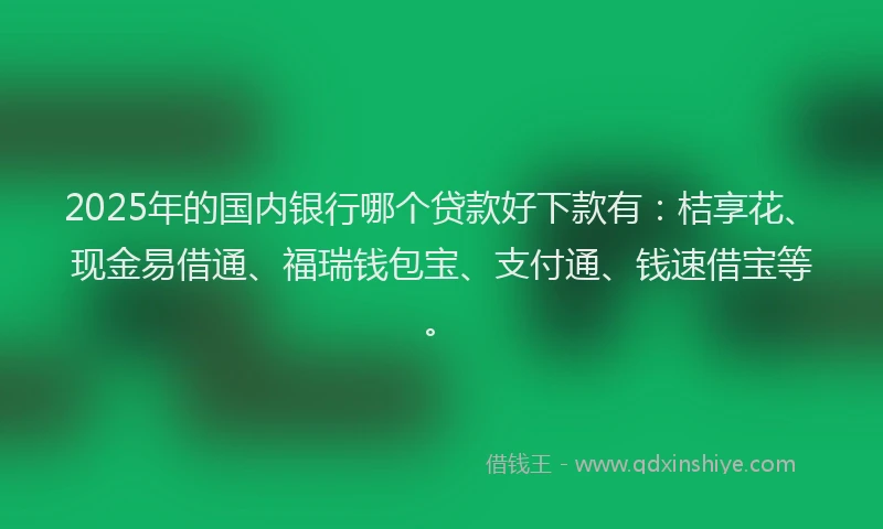 2025年的国内银行哪个贷款好下款有：桔享花、现金易借通、福瑞钱包宝、支付通、钱速借宝等。