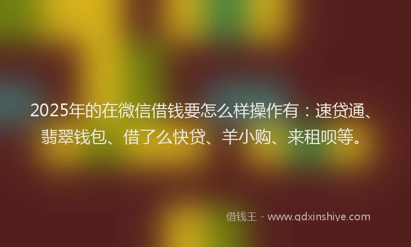 2025年的在微信借钱要怎么样操作有：速贷通、翡翠钱包、借了么快贷、羊小购、来租呗等。