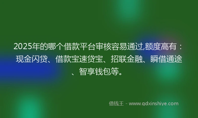 2025年的哪个借款平台审核容易通过,额度高有：现金闪贷、借款宝速贷宝、招联金融、瞬借通途、智享钱包等。