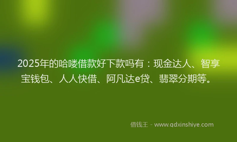 2025年的哈喽借款好下款吗有：现金达人、智享宝钱包、人人快借、阿凡达e贷、翡翠分期等。