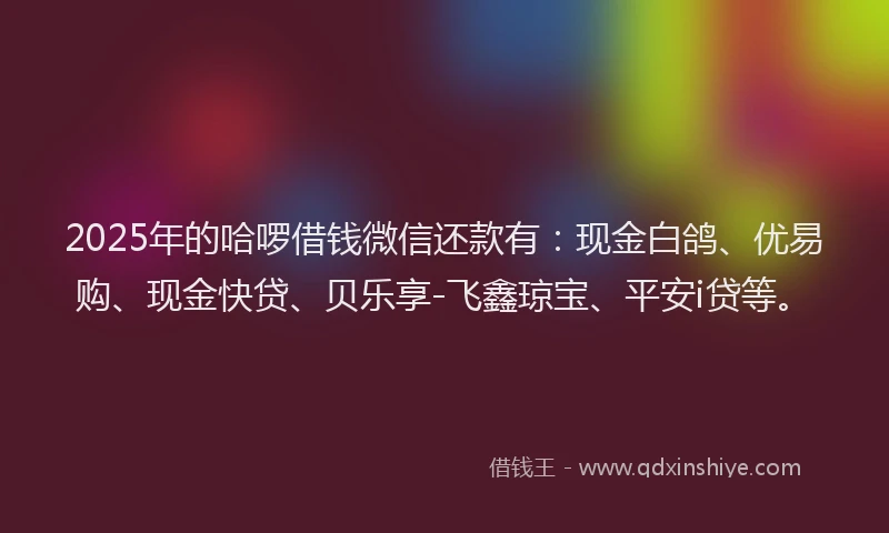 2025年的哈啰借钱微信还款有：现金白鸽、优易购、现金快贷、贝乐享-飞鑫琼宝、平安i贷等。
