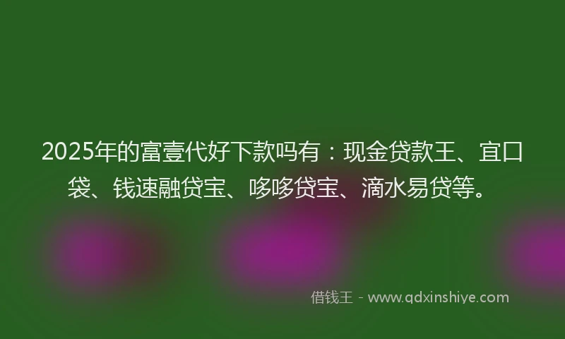2025年的富壹代好下款吗有：现金贷款王、宜口袋、钱速融贷宝、哆哆贷宝、滴水易贷等。