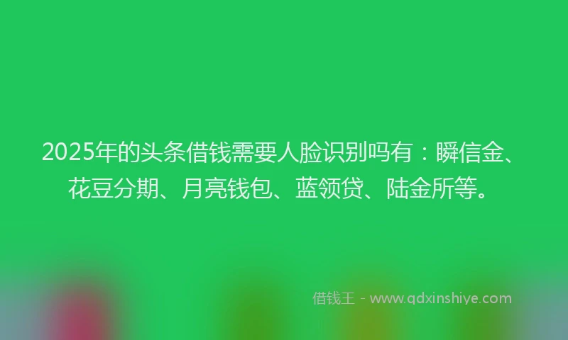 2025年的头条借钱需要人脸识别吗有：瞬信金、花豆分期、月亮钱包、蓝领贷、陆金所等。