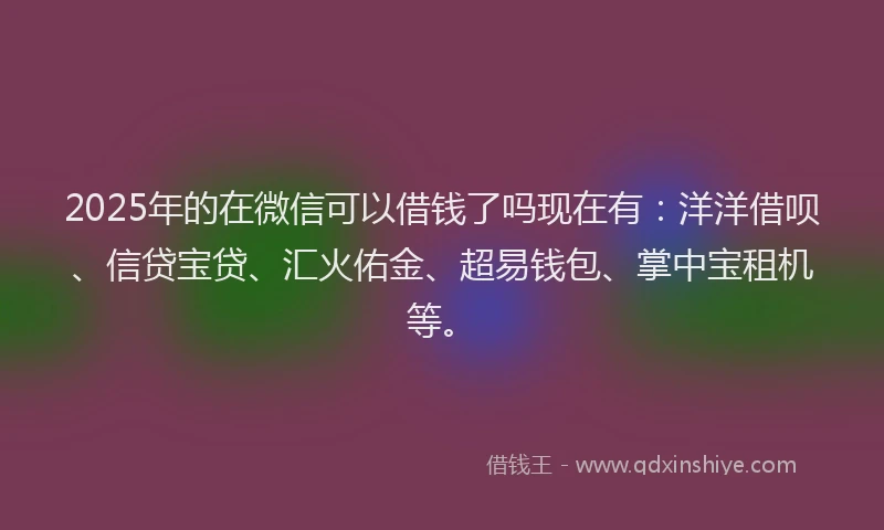 2025年的在微信可以借钱了吗现在有：洋洋借呗、信贷宝贷、汇火佑金、超易钱包、掌中宝租机等。