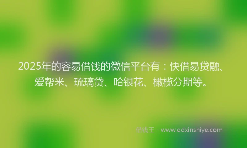 2025年的容易借钱的微信平台有：快借易贷融、爱帮米、琉璃贷、哈银花、橄榄分期等。